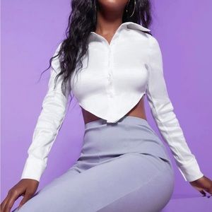 Asymmetrical hem crop shirt